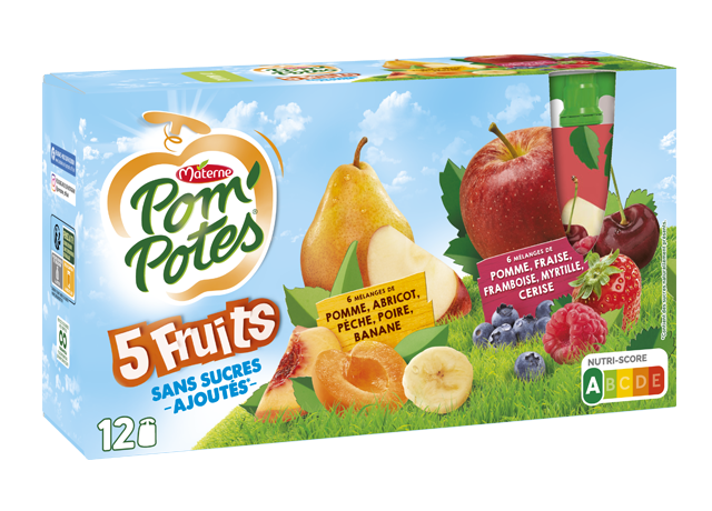 POM'POTES Compotes Gourdes 5 Fruits Exotiques & Verts 12x90g - materne -  1080 g