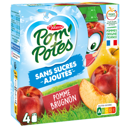 Pom'Potes® Sans Sucres Ajoutés* Pomme Nature - Colis de 48 gourdes 90g -  Materne Food Service